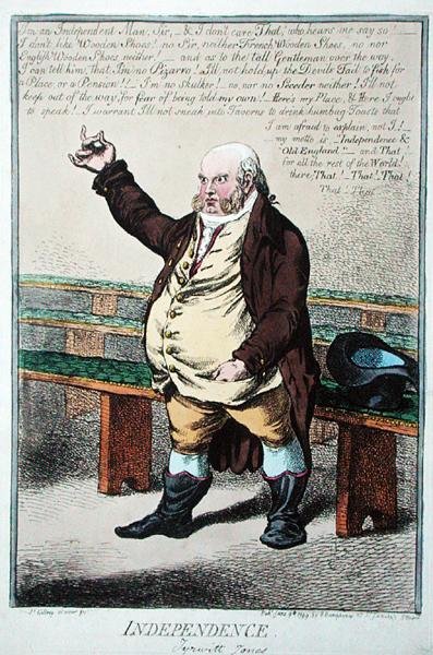 Onafhankelijkheid, of Tyrwhitt Jones, uitgegeven door Hannah Humphrey in 1799 door James Gillray