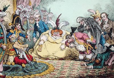 Introductie van Burger Volpone en zijn Suite in Parijs door James Gillray