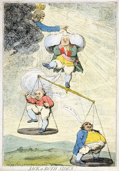 Jack aan Beide Kanten, uitgegeven door William Humphrey in 1783 door James Gillray