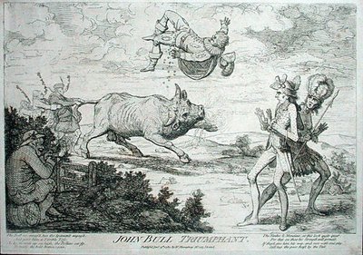 John Bull Triumphant, uitgegeven door William Humphrey in 1780 door James Gillray