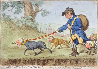 John Bull en zijn hond Faithful, gepubliceerd door Hannah Humphrey in 1796 door James Gillray