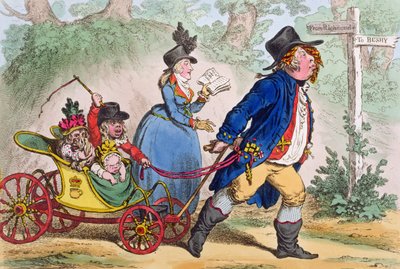 De wandeling met het gezin, of een schets uit het leven, gepubliceerd door Hannah Humphrey in 1797 (handgekleurde ets) door James Gillray