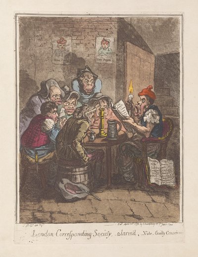 Londense Corresponding Society, gealarmeerd, vide. Schuldige gewetens door James Gillray