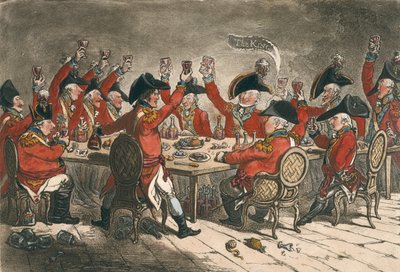 Loyale Zielen, of Een Glimp in de Mess Room bij St. James, gepubliceerd door Hannah Humphrey in 1797 door James Gillray