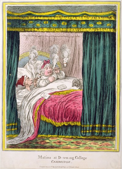 Matins bij Downing College, Cambridge, uitgegeven door Hannah Humphrey in 1810 door James Gillray