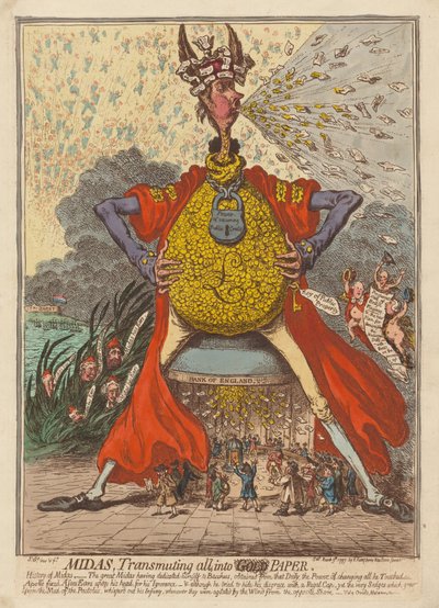 Midas, alles in papier veranderend door James Gillray