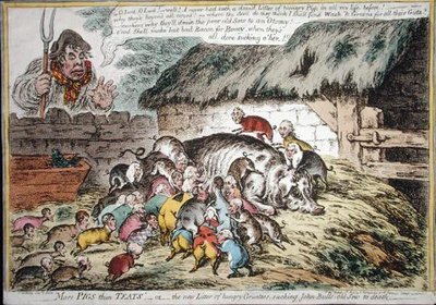 Meer varkens dan tepels, uitgegeven door Hannah Humphrey in 1806 door James Gillray
