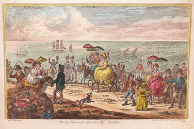 Ochtendwandeling op de Klif, Brighton, na Kapitein J. Morse, uitgegeven 1806 door James Gillray