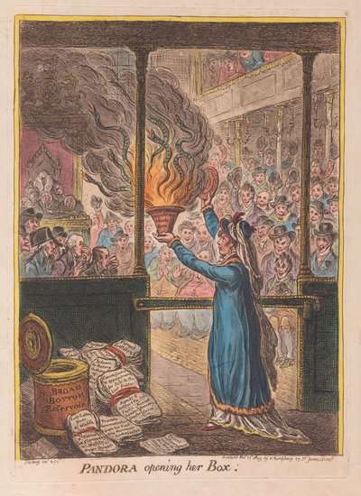 Pandora die haar Doos Opent, gepubliceerd 1809 door James Gillray