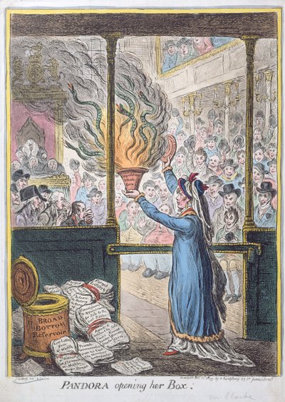 Pandora opent haar doos, gepubliceerd door Hannah Humphrey, 1809 door James Gillray