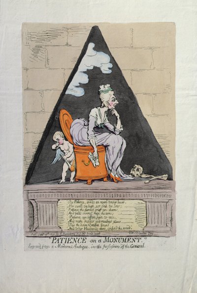 Geduld op een monument, gepubliceerd door Hannah Humphrey in 1791 door James Gillray