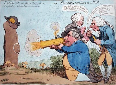 Patriotten vermaken zich, of Zweden oefenen bij een Paal door James Gillray