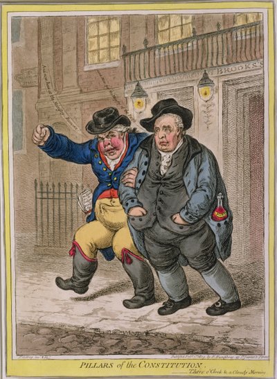 Pilaren van de Grondwet: Drie uur en een bewolkte ochtend, gepubliceerd door Hannah Humphrey in 1809 door James Gillray