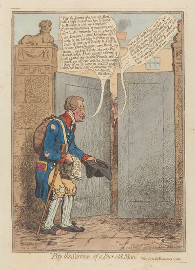 Heb medelijden met de zorgen van een arme oude man door James Gillray