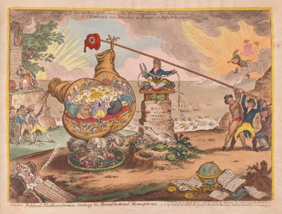 Politieke Wiskundigen Schudden de Bordbodem Hemisferen door James Gillray