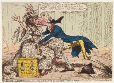 Politieke verkrachting, of de oude dame van Threadneedle Street in gevaar! door James Gillray