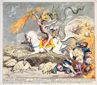 Voortekenen van het Millennium, gepubliceerd door Hannah Humphrey in 1795 door James Gillray