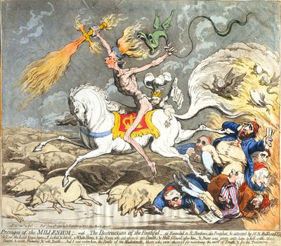 Voortekenen van het Millennium, uitgegeven door Hannah Humphrey in 1795 door James Gillray