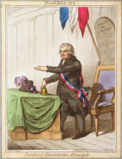 President van de Gemeentelijke Administratie, plaat 5 uit Franse Gewoonten gepubliceerd door Hannah Humphrey in 1798 door James Gillray