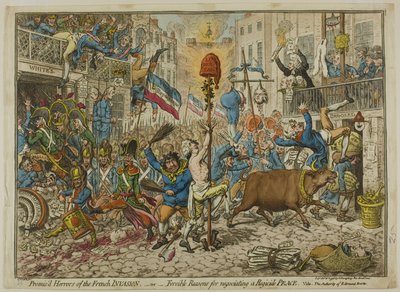 Beloofde verschrikkingen van de Franse invasie door James Gillray