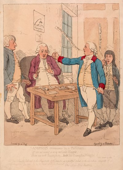 Sampson overwonnen door een Filistijn door James Gillray