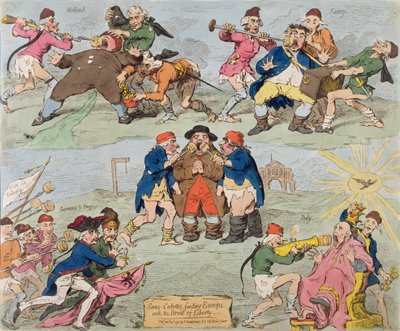 Sans-Culottes voeden Europa met het brood van vrijheid, gepubliceerd door Hannah Humphrey in 1793 door James Gillray