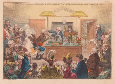 Wetenschappelijk Onderzoek! Nieuwe ontdekkingen in Pneumatica! Of een Experimentele Lezing over de Krachten van Lucht, uitgegeven 1802 door James Gillray