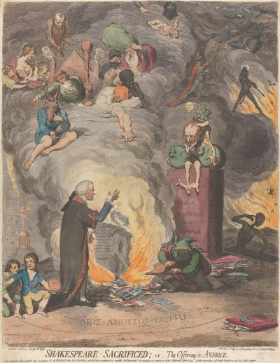 Shakespeare Geofferd; of, Het Offer aan Hebzucht door James Gillray