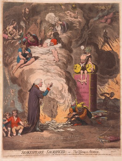 Shakespeare geofferd of het Offer van Hebzucht door James Gillray