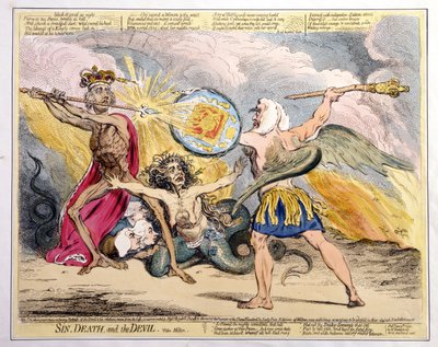 Zonde, dood en de duivel, uitgegeven door Hannah Humphrey door James Gillray
