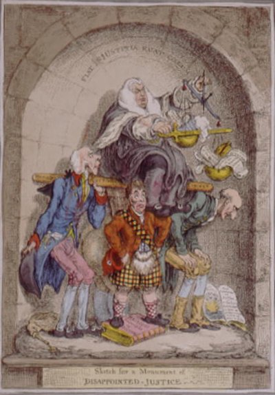 Schets voor een monument van teleurgestelde gerechtigheid, uitgegeven door Hannah Humphrey in 1806 door James Gillray
