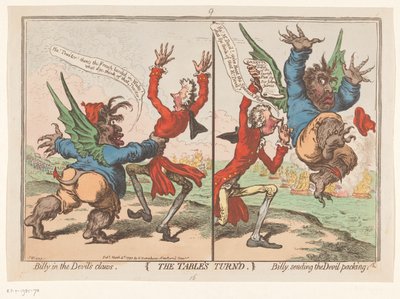 Spotprent op William Pitt en Charles Fox, 1797 door James Gillray