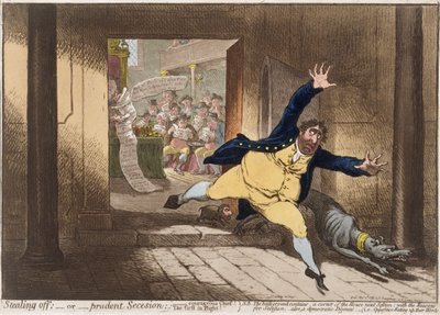 Stealing Off, of Prudent Secession, gepubliceerd door Hannah Humphrey in 1798 door James Gillray