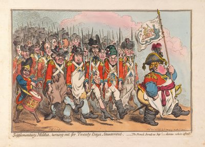 Aanvullende militie, voor twintig dagen vermaak, uitgegeven 1796 door James Gillray