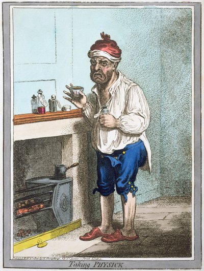 Medicijn innemen, uitgegeven door Hannah Humphrey in 1800 door James Gillray