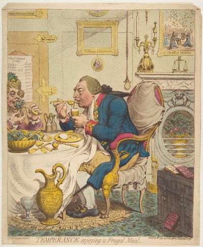 Matigheid geniet van een bescheiden maaltijd door James Gillray