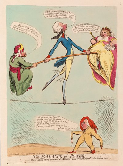 Het machtsevenwicht of het nageslacht van de onsterfelijke Chatham, wordt houdingmeester, uitgegeven 1791 door James Gillray