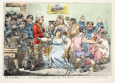 De koepok of wonderbaarlijke effecten van de nieuwe inenting! Zie de publicaties van de anti-vaccinatievereniging, uitgegeven door H. Humphreys door James Gillray