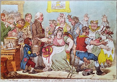 De koepok of de wonderbaarlijke effecten van de nieuwe inenting, uitgegeven door H.Humphrey, 1809 door James Gillray