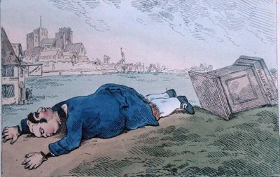 De val van Dagon, of zeldzaam nieuws voor Leadenhall Street, gepubliceerd door William Humphrey in 1784 door James Gillray