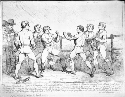 De beroemde strijd tussen Richard Humphreys en Daniel Mendoza, 9 januari 1788 door James Gillray
