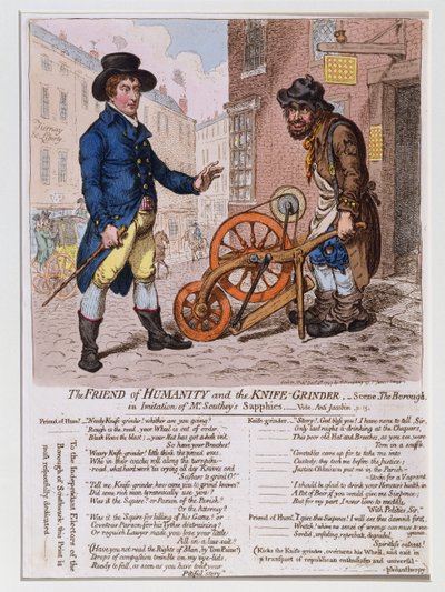 De vriend van de mensheid en de messenslijper, gepubliceerd door Hannah Humphrey in 1797 (handgekleurde ets) door James Gillray
