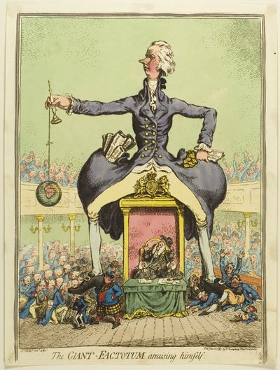 De gigantische Factotum amuseert zich door James Gillray