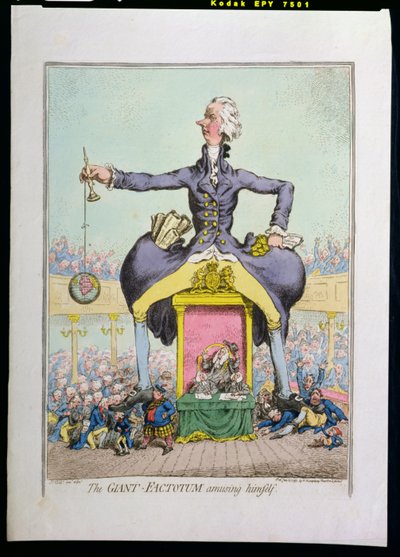 De reusachtige factotum vermaakt zich, gepubliceerd door Hannah Humphrey in 1797 door James Gillray