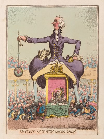 De reus Factotum die zichzelf vermaakt, uitgegeven 1797 door James Gillray