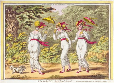 De Gratiën in een Sterke Wind, een Scène uit de Natuur in Kensington Gardens, gepubliceerd door Hannah Humphrey, 1810 door James Gillray