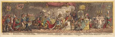 De grote kroningsprocessie van Napoleon de 1e keizer van Frankrijk, vanuit de kerk van Notre-Dame, 1805 door James Gillray