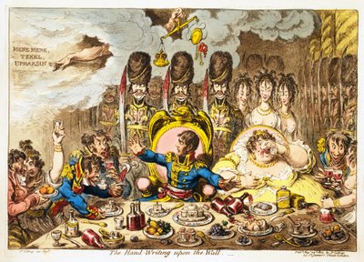 The Hand-Writing upon the Wall, gepubliceerd 1803 door James Gillray