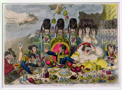 Het handschrift aan de muur, gepubliceerd door Hannah Humphrey in 1803 door James Gillray