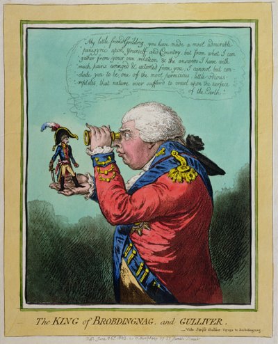 De Koning van Brobdingnag en Gulliver, gepubliceerd door Hannah Humphrey in 1803 door James Gillray